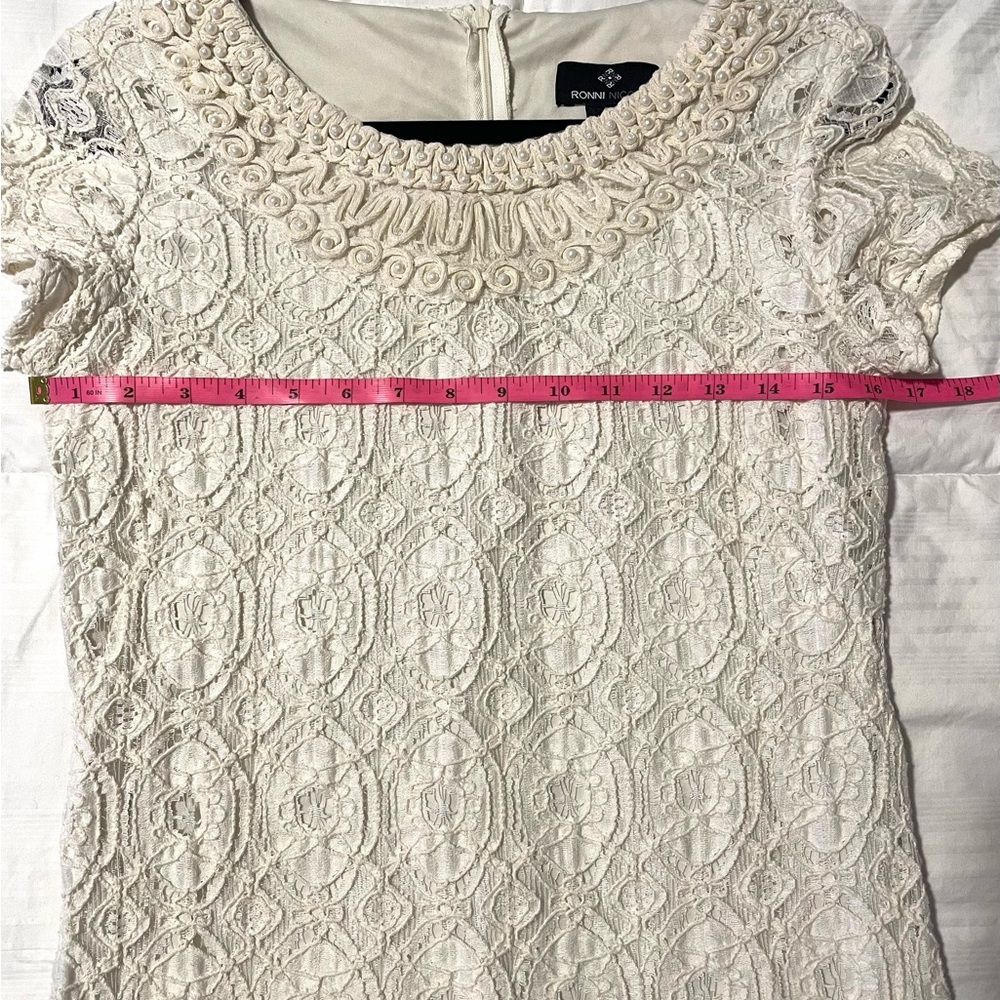Ronni Nicole Mini Dress White Cream Lace Pearl Bodycon Y2K SZ 8 EUC - Picture 7 of 8